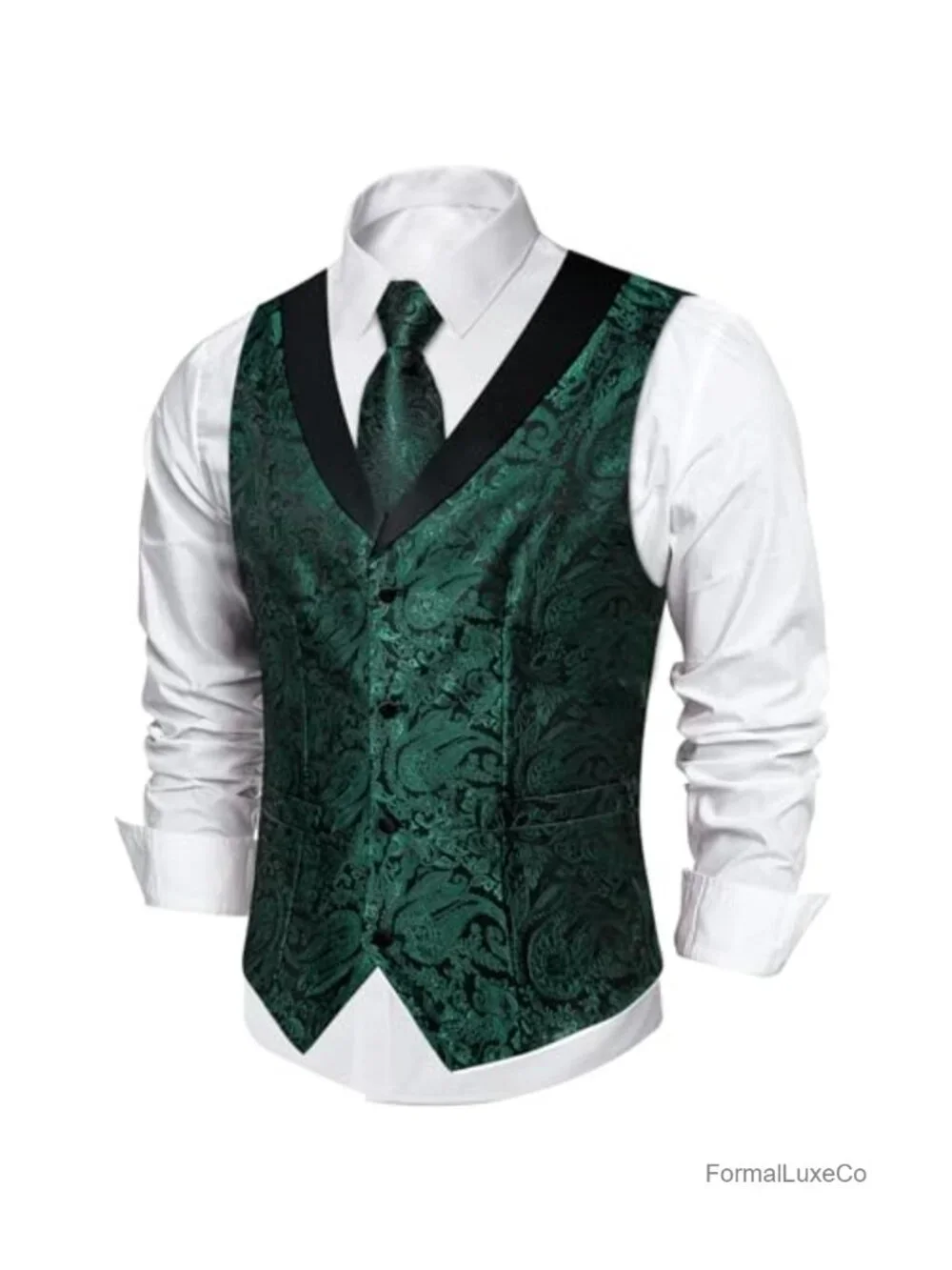 Silk Jacquard Paisley Suit Vest Set for Men Formal Shawl Collar Waistcoat with